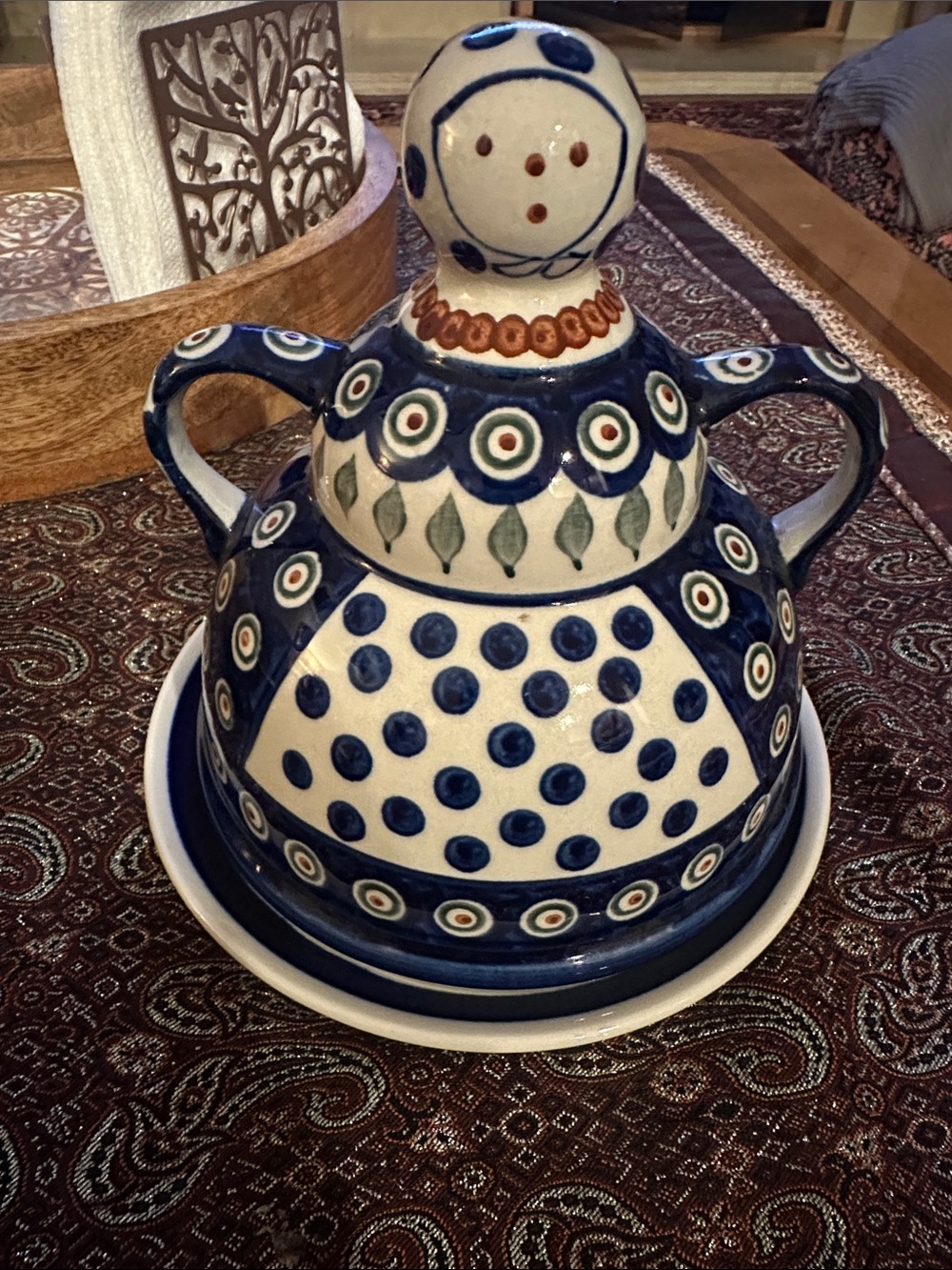 Polish Hand-Painted Ceramic Decorative Jar in Blue and White